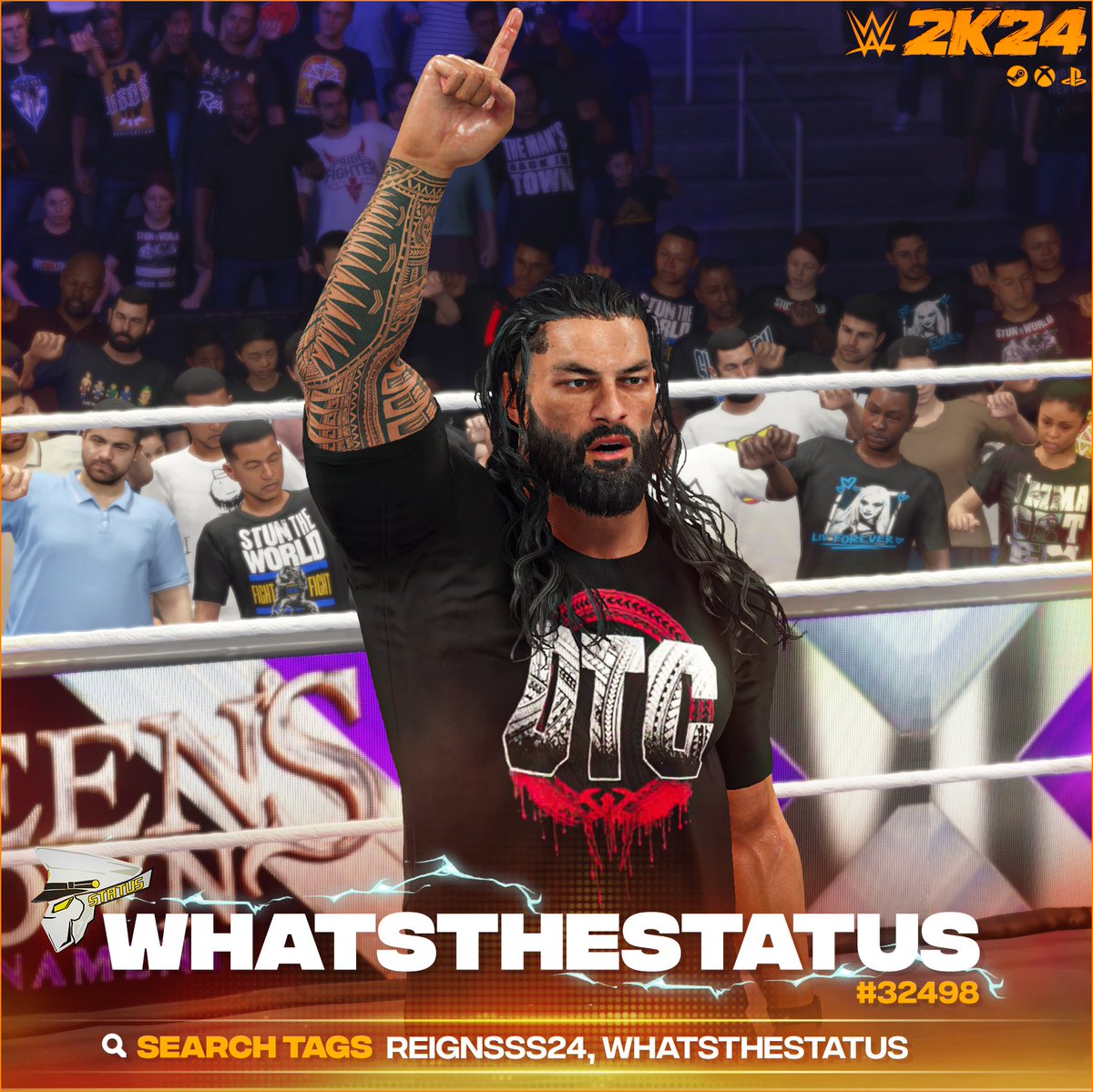 NEW! #WWE2K24 Upload To Community Creations!

★ Roman Reigns #SummerSlam Return Attire (InGameEdit)

★ Search Tag → REIGNSSS24 or WhatsTheStatus
★ Support Me → linktr.ee/WhatsTheStatus

★ INCLUDES
● Custom Portrait
● Commentary (Roman Reigns)
● Ring Announcer Name (Roman
