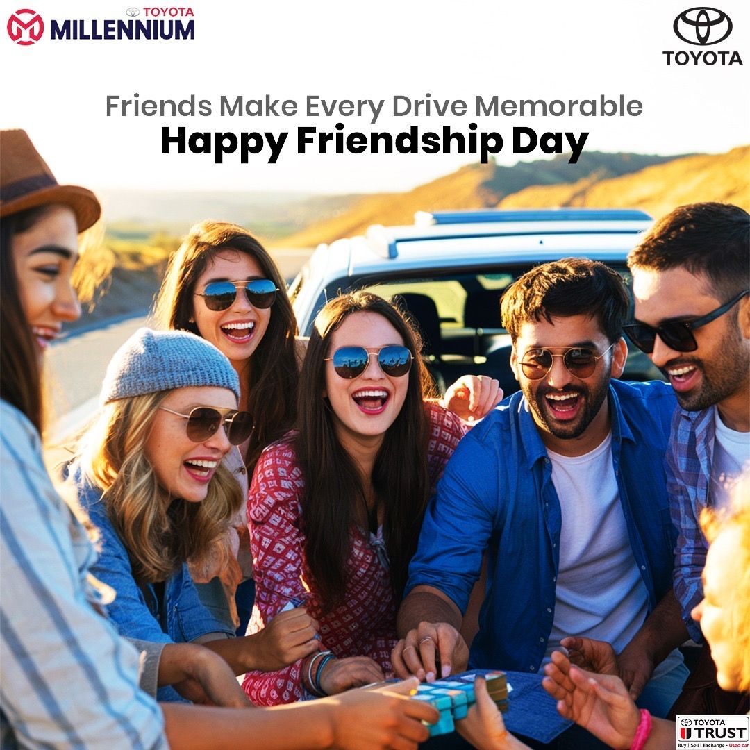 officialmillen3's tweet photo. Happy Friendship Day! Cherish every mile and moment with the friends who make your journeys unforgettable. 🚗💖 

#FriendshipDay #DriveWithFriends #ToyotaMemories #MillenniumToyota #ToyotaIndia https://t.co/Et79Fm40x1