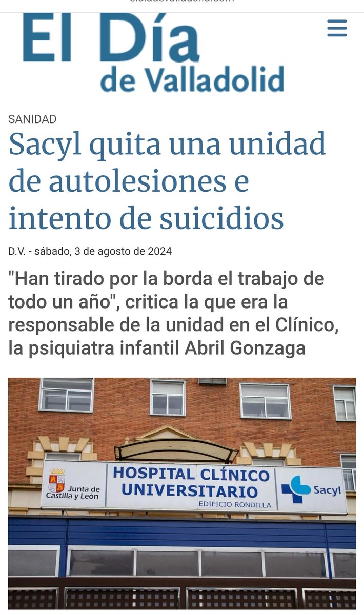Luis_bayon's tweet photo. Cada vez existen más casos de auto lesiones y suicidios entre adolescentes, y que hace @sacyl? Retirar el apoyo a estos pacientes. Vergonzoso!!! https://t.co/poQMGGYpWA