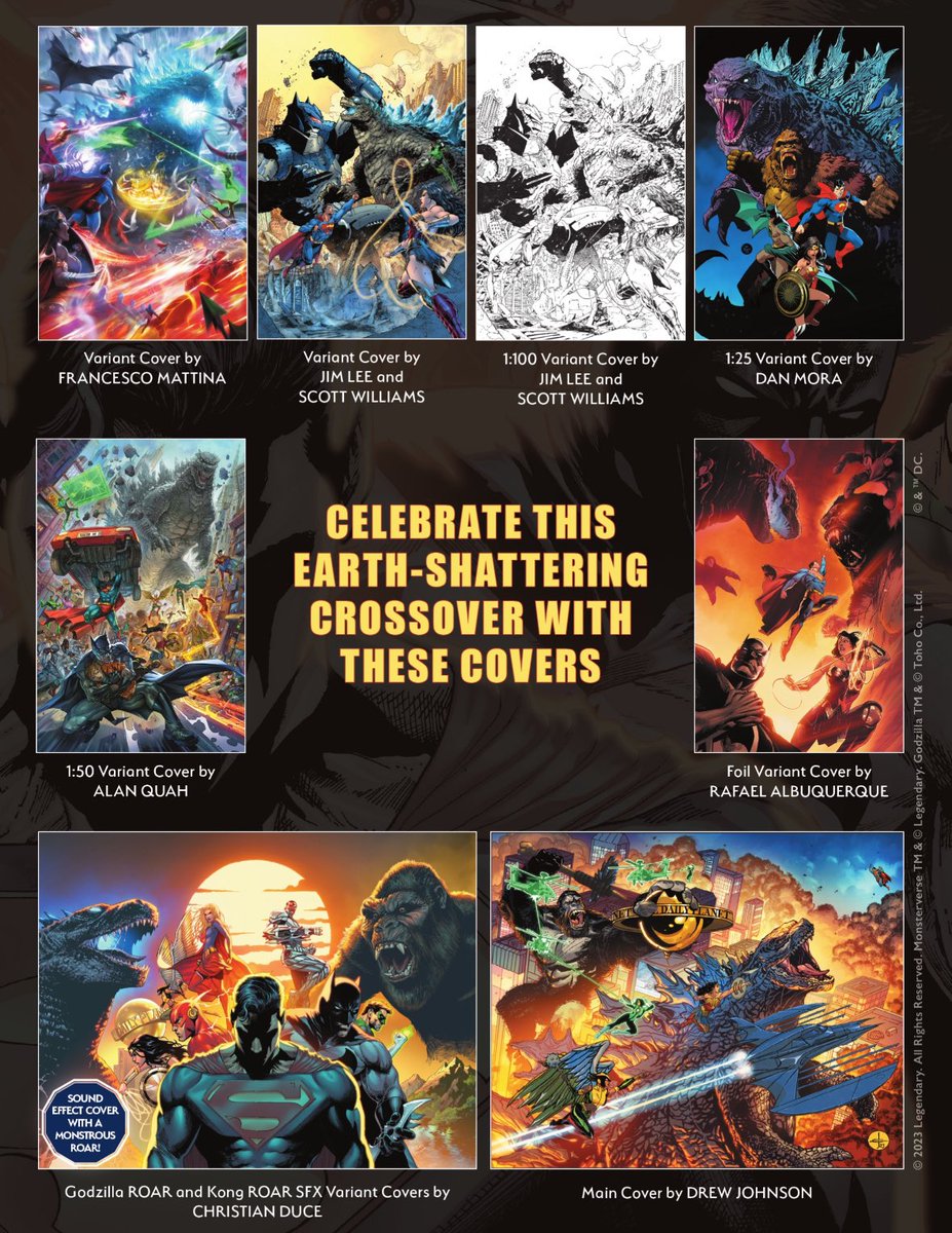 chelsdaniel280's tweet photo. #ComicsAds: Justice League vs. Godzilla vs. Kong Variant Covers
#JusticeLeague #Godzilla #KingKong
#dccomics #legendarycomics https://t.co/PqFGhrunjD