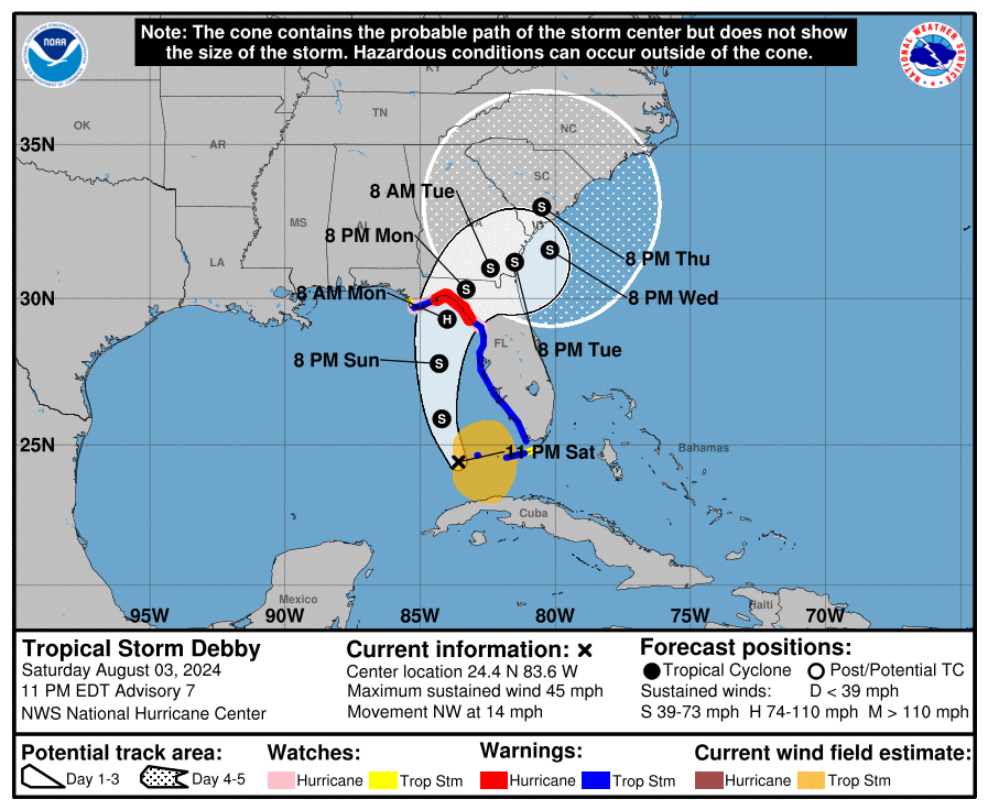 LimWeather's tweet photo. #Debby forecast to be =>85mph C1 #Hurricane at peak/#Florida landfall;all intereststhere should begin preps/rush them to completion!
#Wxtwitter #tropicswx #wxx #GulfofMexico #HurricaneSeason #HurricaneSeason2024 #FLwx #GAwx #SCwx #NCwx #TropicalStormDebby #hurricanedebby #BigBend https://t.co/hd5YAwaBLy