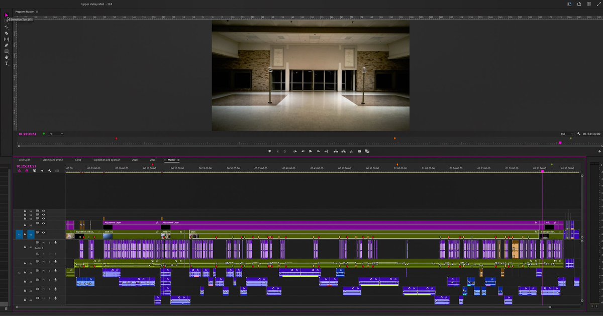 SalvatoreAmadeo's tweet photo. After what feels like a month of sleepless nights due to horrible work stress and finding every available second free in my day to work on this film, #exlog 124 on the abandoned Upper Valley Mall is finally rendering. Look how beautifully complex the timeline alone looks ❤️👀 https://t.co/VlGhjuQVtt