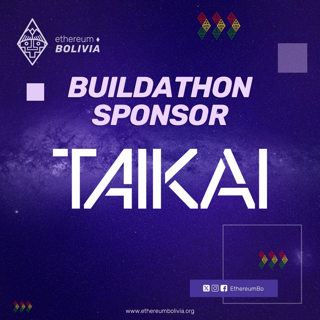 🚀 ¡Nos complace anunciar a <a href="/taikainetwork/">TAIKAI</a>  como nuevo sponsor del #BuildathonETHBolivia2024! 🌟

TAIKAI se une a nosotros para impulsar la transformación tecnológica en Bolivia. Será nuestra plataforma oficial para la remisión y calificación de proyectos. 

¡Gracias, TAIKAI!😃🙌
