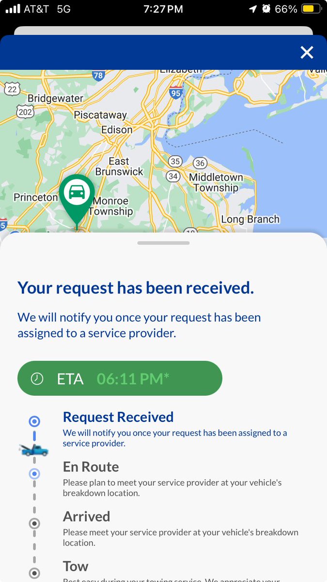 AlysonP's tweet photo. ⁦@AAA_Travel⁩ ⁦@AAAnews⁩ How have you left a 65 year old immune comprised person w/Crohns sit since 2:55p for a car that has a brake system by a busy intersection? Each time I call they tell me a different ETA. https://t.co/nrwg4dUuou