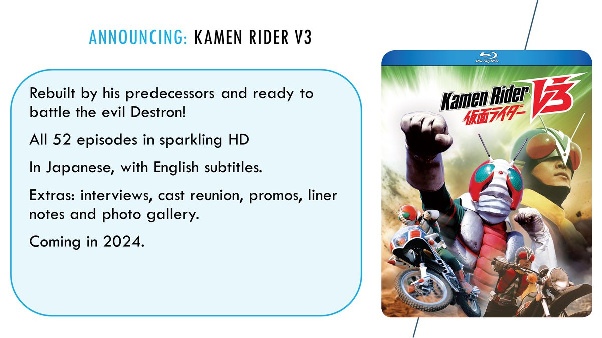Kamen Rider V3 is coming later this year! HD remastered with newly polished  subtitles! Plus tons of extras: Interviews, promos \u0026 commercials, photo  gallery, \u0026 brand new liner notes from everyone's favorite... @, image size:1200x675