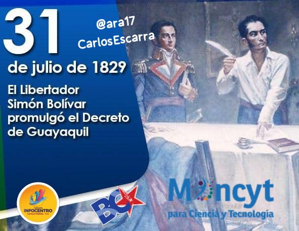 El 31 de julio de 1829, en Guayaquil, Ecuador, lanza un importante decreto en relación con la protección y aprovechamiento de la riqueza forestal.
<a href="/NicolasMaduro/">Nicolás Maduro</a> 
<a href="/Gabrielasjr/">Gabriela Jiménez</a> 
<a href="/LaRosaInfoVE/">LaRosaInfoVE</a> 
<a href="/Soykarinacarpio/">Karina Carpio</a>