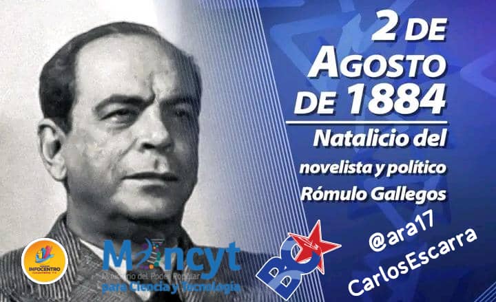 #2Ago1884 Natalicio del novelista y político Rómulo Gallegos quien nació en Caracas, y es considerado como el novelista venezolano más relevante del S-XX y uno de los más grandes literatos latinoamericanos de todos los tiempos. <a href="/NicolasMaduro/">Nicolás Maduro</a> <a href="/Gabrielasjr/">Gabriela Jiménez</a> <a href="/LaRosaInfoVE/">LaRosaInfoVE</a>