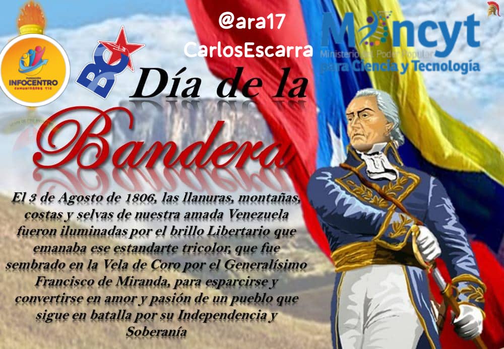 Tal día como hoy, 3Agosto, pero de 1806, hace ya 218 años, el Generalísimo Francisco de Miranda junto a su Expedición Libertadora tocó tierra venezolana en la Vela de Coro y ondeó por primera vez en el país nuestra bandera tricolor 🇻🇪 <a href="/NicolasMaduro/">Nicolás Maduro</a> <a href="/Gabrielasjr/">Gabriela Jiménez</a> <a href="/Soykarinacarpio/">Karina Carpio</a>