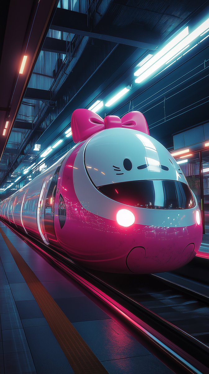 t3nakano's tweet photo. Japan train. cute form. 

Hello Kitty train

#trainphoto, #Japan,  #Kitty, #photo https://t.co/x4KEXKOllL
