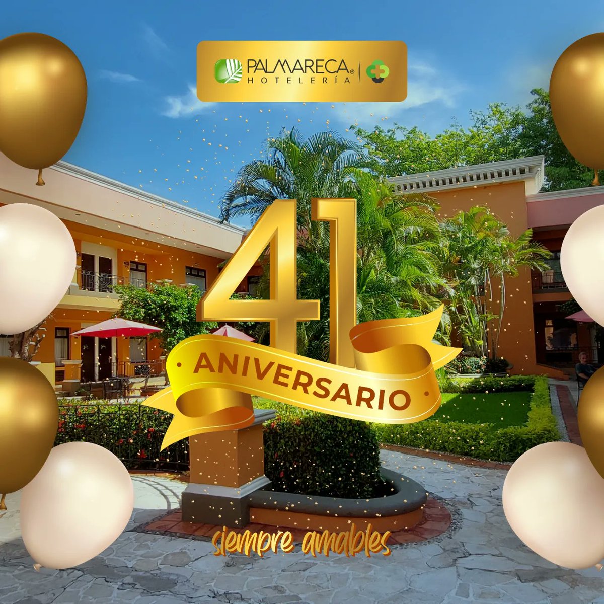 PalmarecaHotel's tweet photo. Hoy Celebremos 41 años de Calidez, Familia, Negocios y Amistad. 
Construido a base de sueños, este hotel es magia, experiencias y recuerdos inolvidables.

GRACIAS  POR FORMAR PARTE DE ESTA GRAN FAMILIA. 

Siempre Amables, Palmareca Hoteleria. https://t.co/7hOsprTd8z