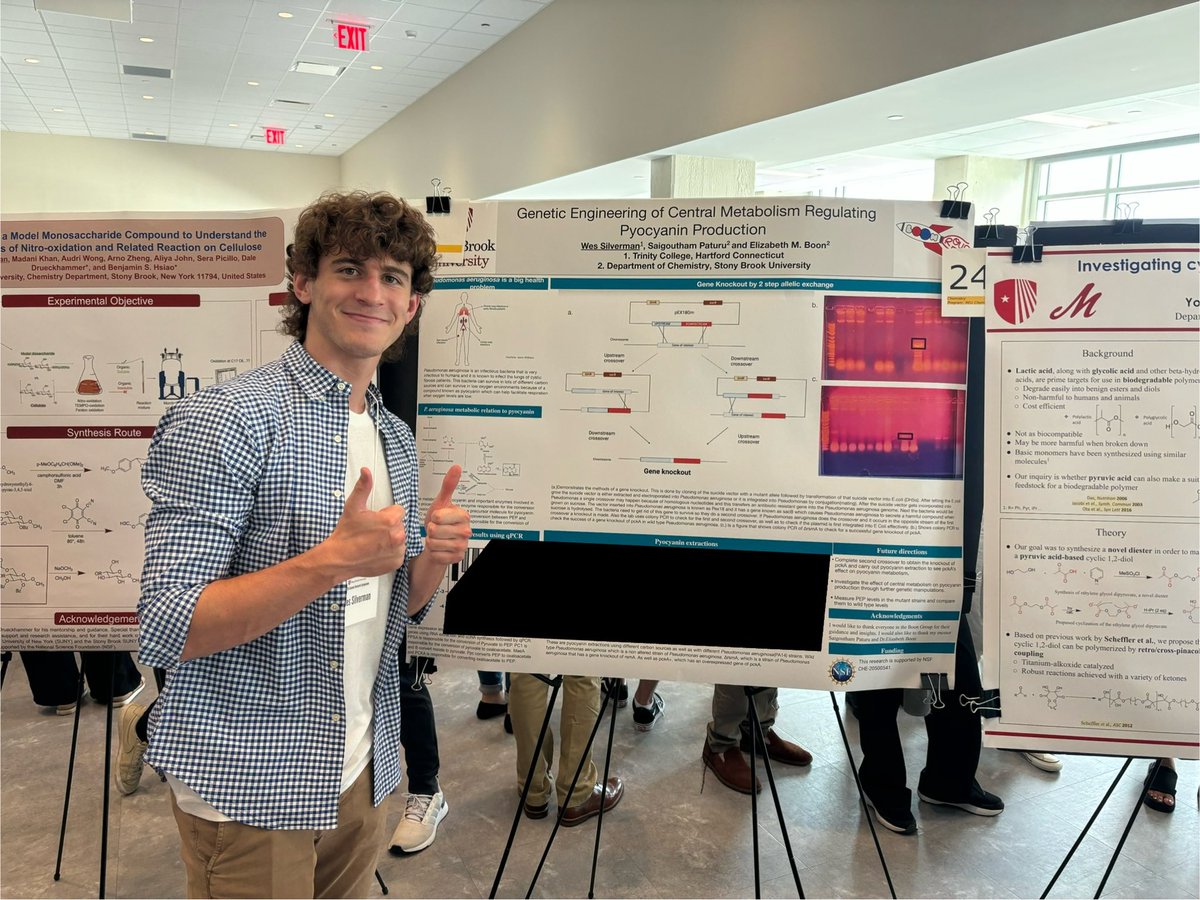 TheBoonGroup (@group_boon) on Twitter photo This summer we had a blast having Wes Silverman in the lab, Wes was part of the REU program at <a href="/StonyBrookChem/">StonyBrookChem</a>. He got to present his summer research last Friday at the REU symposium.
Wes had a great time with <a href="/SaigouthamP/">Saigoutham Paturu</a> exploring P. aeruginosa metabolism! This summer we had a blast having Wes Silverman in the lab, Wes was part of the REU program at <a href="/StonyBrookChem/">StonyBrookChem</a>. He got to present his summer research last Friday at the REU symposium.
Wes had a great time with <a href="/SaigouthamP/">Saigoutham Paturu</a> exploring P. aeruginosa metabolism!