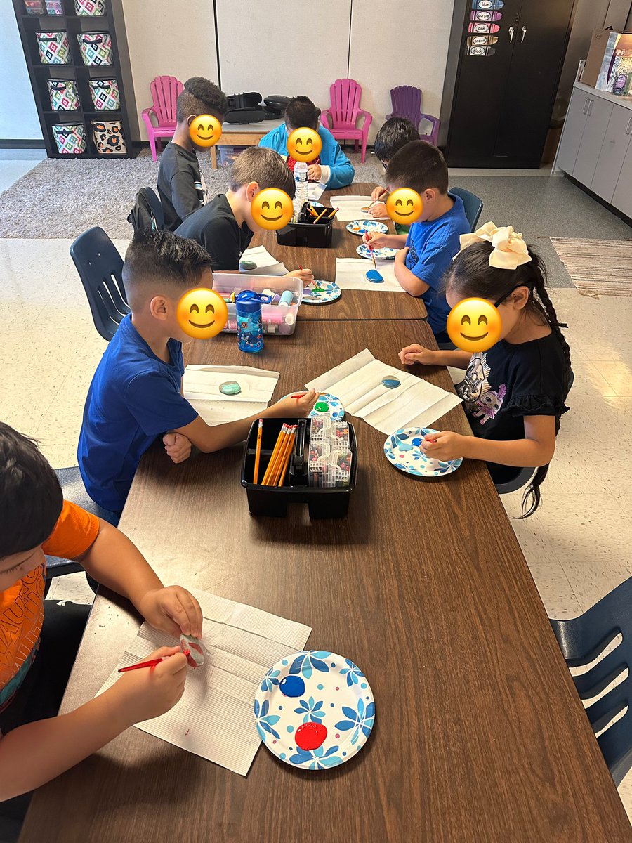 Kait_Dan's tweet photo. Day 1 &amp; 2 ✅ We read Alma and the Worry Stone, learned the power of “slaying” our negative thoughts, and emotions  and painted our own worry stones. 
We read Our Class is a Family. We made some class promises and made bracelets to help remind us of our promises!! 
#2ndGrade https://t.co/dgCkNqRESw