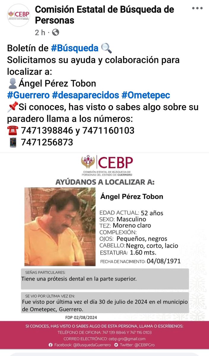 Hace varios días que desaparecieron tío y sobrino y aún no se sabe nada de ellos. Pedimos su colaboración señores del <a href="/OmetepecG/">Gobierno de Ometepec</a> Sus familiares están muy tristes y desesperados. Los están buscando por todo el pueblo. Esperemos que aparezcan sanos y salvos. 🙏🕯️