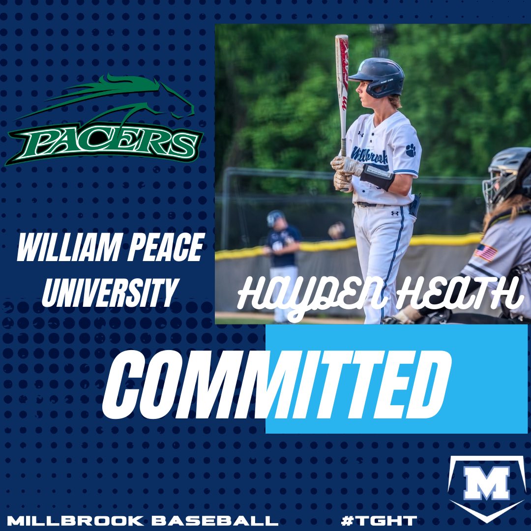 Millbrook Baseball (@baseball_mhs) on Twitter photo Congratulations to class of 2025 OF/RHP <a href="/HaydenHeath2025/">Hayden Heath</a> on his commitment to William Peace! The Pacers are getting a great ball player and person! Congratulations to class of 2025 OF/RHP <a href="/HaydenHeath2025/">Hayden Heath</a> on his commitment to William Peace! The Pacers are getting a great ball player and person!