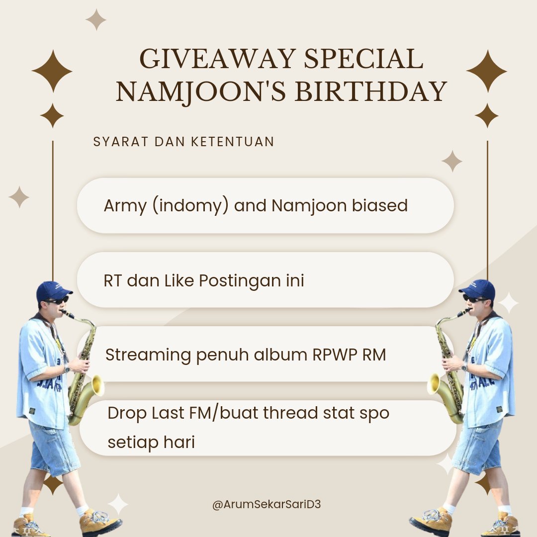 ArumSekarSariD3's tweet photo. GIVEAWAY SPECIAL NAMJOON'S BIRTHDAY 🥳🎉

HALO ARMY 
Untuk merayakan Birthday namjoon aku dan temen-temen mengajak kalian semua buat ikutan streaming album rpwp Namjoon (Spotify only)

Rules dan gift bisa di cek di bawah ini
Thank you and good luck army ❤️ https://t.co/ATtLePW5pL