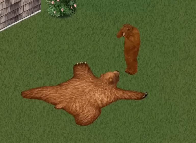 onlyabidoang's tweet photo. Fun fact: The sad bear in Ciudad Enamorada from The Sims 4 Lovestruck will talk to a teddy bear and cry when he sees the bear rug, which is a nice callback to Claire the Bear from The Sims 1 Hot Date. https://t.co/bFhlTHHhJv