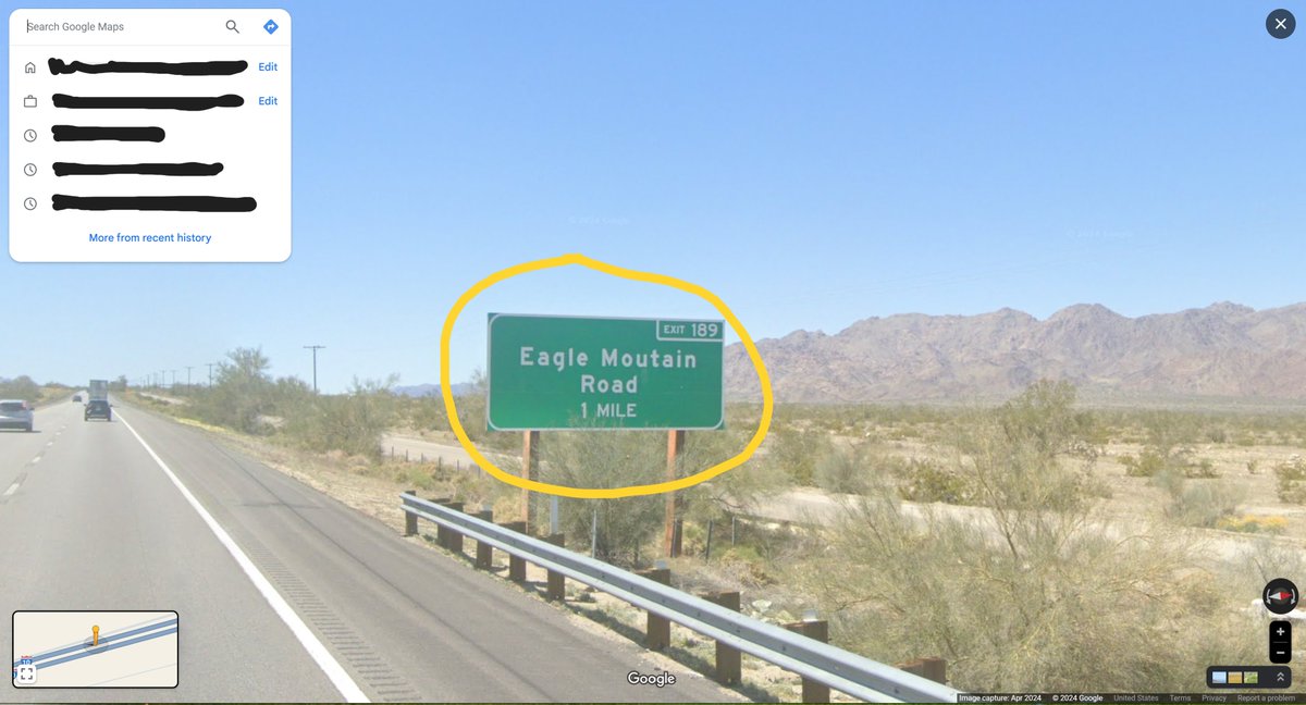 lightfxboy's tweet photo. @CaltransHQ @Tony_CTDirector @Caltrans8 
Driving WB on I-10, I noticed an error on the signage for the Eagle Mountain Rd exit. The signage for the 1 mile to exit, and the actual exit sign are both missing the first "n" in mouNtain. Didn't see EB signs. White bridge sign is good. https://t.co/ufbbS5w7TW