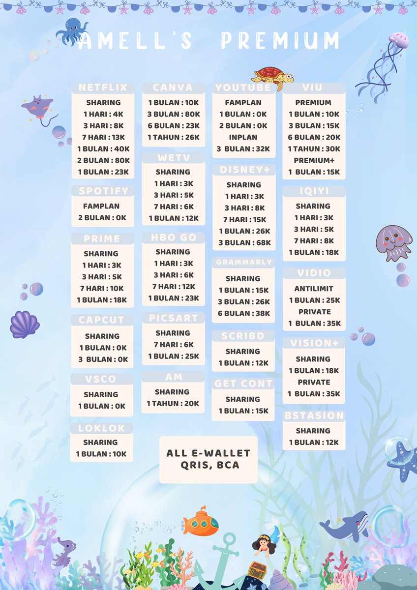 CANVA PRO

1 hari : 2k
3 hari : 3k
7 hari : 5k
1 bulan : 10k
3 bulan : 14k
6 bulan : 18k
1 tahun : 26k

💌 dm or wa.link/7oz4an

#zonauang 23