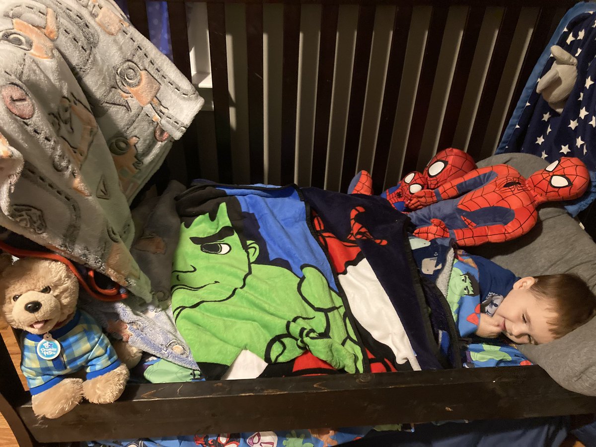 mannstipe's tweet image. Less then a week has passed and he’s had brain surgery and a medical emergency in my arms and tonight he’s sleeping surrounded by all his Spidey and tractor blankets and studies. Thank you, Lord.