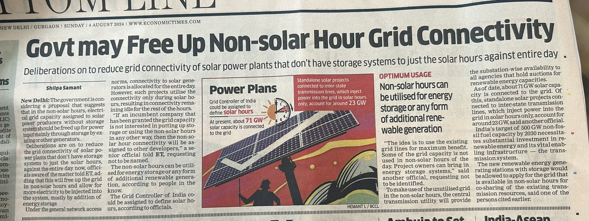 Shravan (@shravansampath) on Twitter photo Very interesting new change to the GNA regulations being contemplated. It could open up connectivity to more storage and night time power projects , particularly in rajasthan region.
<a href="/EconomicTimes/">Economic Times</a> Very interesting new change to the GNA regulations being contemplated. It could open up connectivity to more storage and night time power projects , particularly in rajasthan region.
<a href="/EconomicTimes/">Economic Times</a>