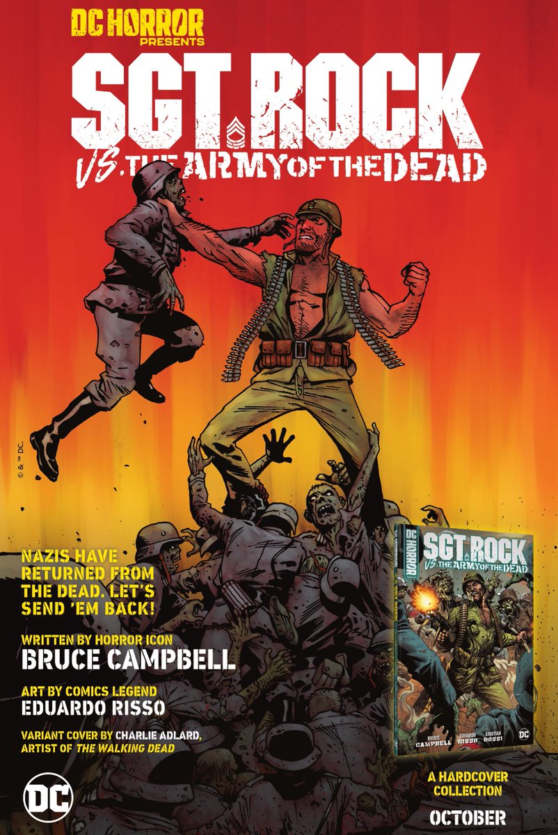 chelsdaniel280's tweet photo. #ComicsAds: Sgt. Rock vs. the Army of the Dead 
(Bruce Campbell, Eduardo Risso, Kristian Rossi, and Rob Leigh)
Variant Cover Art by Charlie Adlard
#SgtRock #zombies 
#DCHorrorPresents #dccomics https://t.co/carwU1UGgo