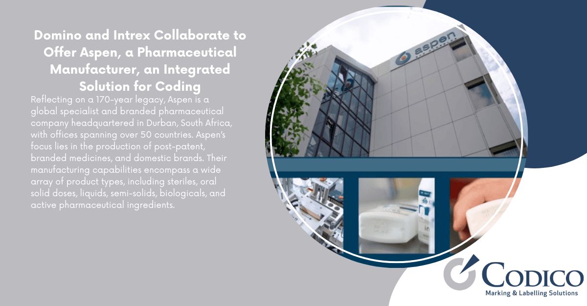 CodicoDist's tweet photo. #ICYMI
Recently, Domino and Intrex teamed up to provide Aspen, a leading pharmaceutical manufacturer, with an integrated solution for coding! #BatchCoding #BatchMarking #IndustrialLabelling #PharmaCoding #PharmaManufacturing https://t.co/aSm1bMr8yq https://t.co/OPgQhHyINb