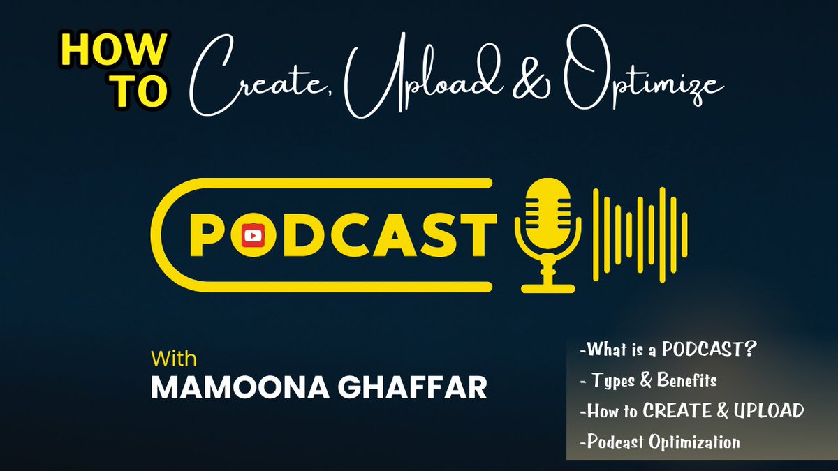 MamoonaGhaffar's tweet photo. Launching a successful podcast on YouTube? 
Discover the secrets to PODCAST Creation, Content Quality, Video vs. Audio, Optimization, and more in my latest guide!
✨ Packed with tips to get your podcast noticed.
Watch now: [https://t.co/Bfv65BZ8b8
#Podcasting #YouTubeTips https://t.co/J2AjLrLqvU