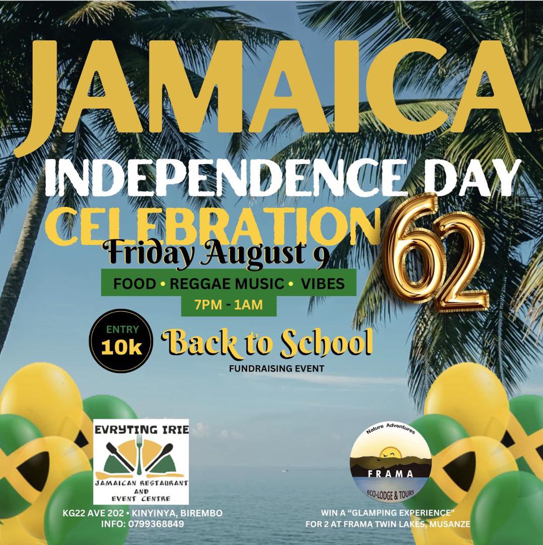 Kigali Rwanda it’s Carnival time at Evryting Irie I Jamaican restaurant come celebrate Jamaican independence with us this Friday, August 9, 2024