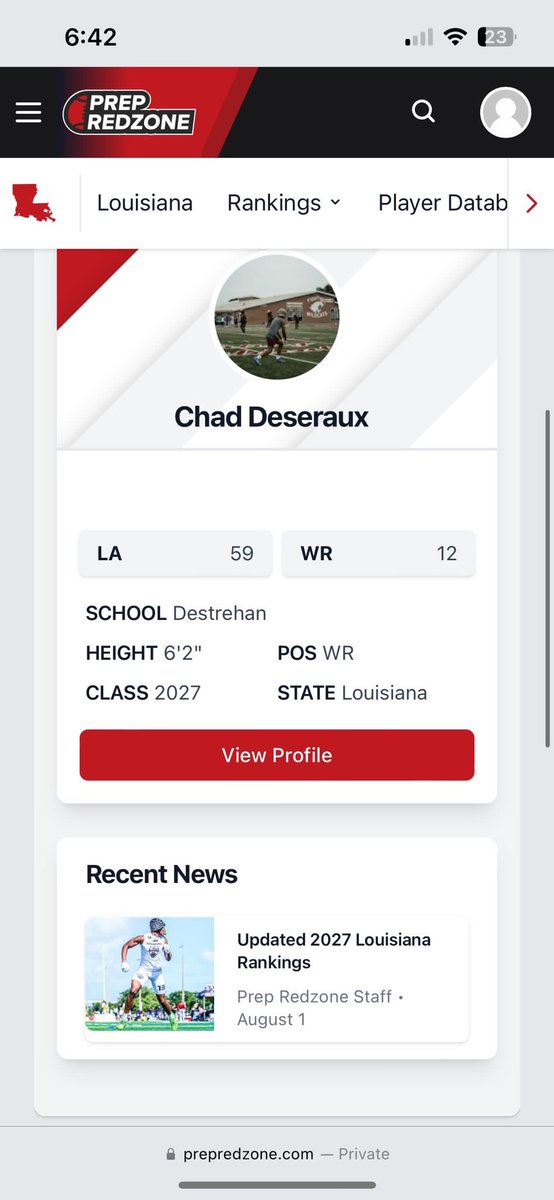 7xchad's tweet photo. I’m extremely honored to be considered the #59 overall athlete and #12 for my position in the Louisiana class of 2027 @PrepRedzoneLA @DestrehanHighFB @coachscott20023 @Clintharrison17 @CAMP_HARDY @JeritRoser @samspiegs @LABootleggers https://t.co/MKmzXbZSse