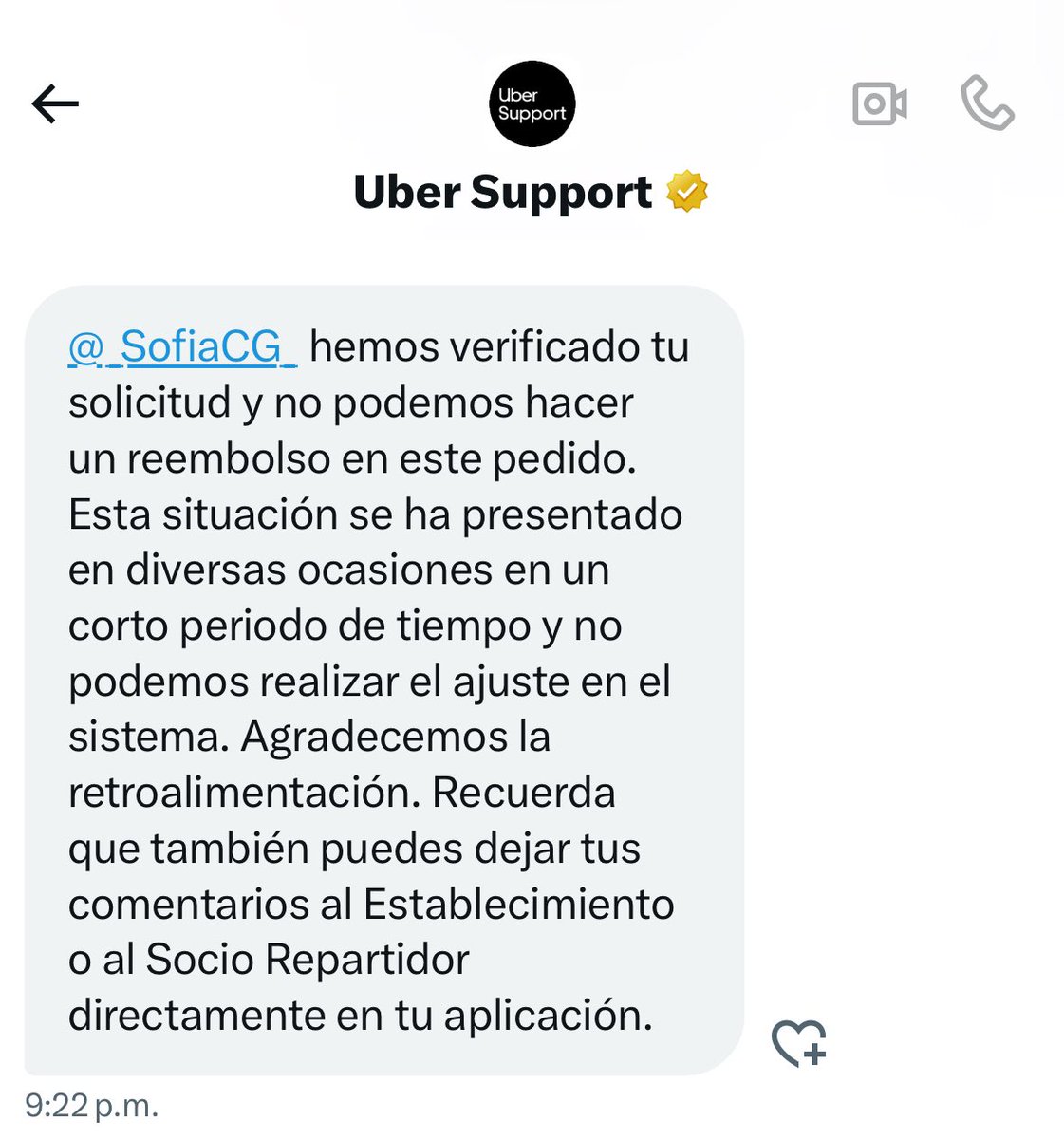 _SofiaCG_'s tweet photo. @UberEats es irreal su “política” de como ya nos equivocamos mil veces ya no te podemos solucionar en esta ocasión? A quién se le ocurre eso? No se tendría que meter quejas si enviaran bien los pedidos y ya! @Profeco https://t.co/5ChcyVRNPn