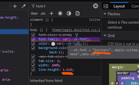 SkydiverTyler's tweet photo. @Rich_Harris fun observations re: the svelte/kit site

use the docs often, but didn't recognize the font.
picked 'overpass' for a new project, still didn't notice.
only just now had the inevitable 'oh wait' moment.

line-height is also the golden ratio https://t.co/OPjuHUzDZ4