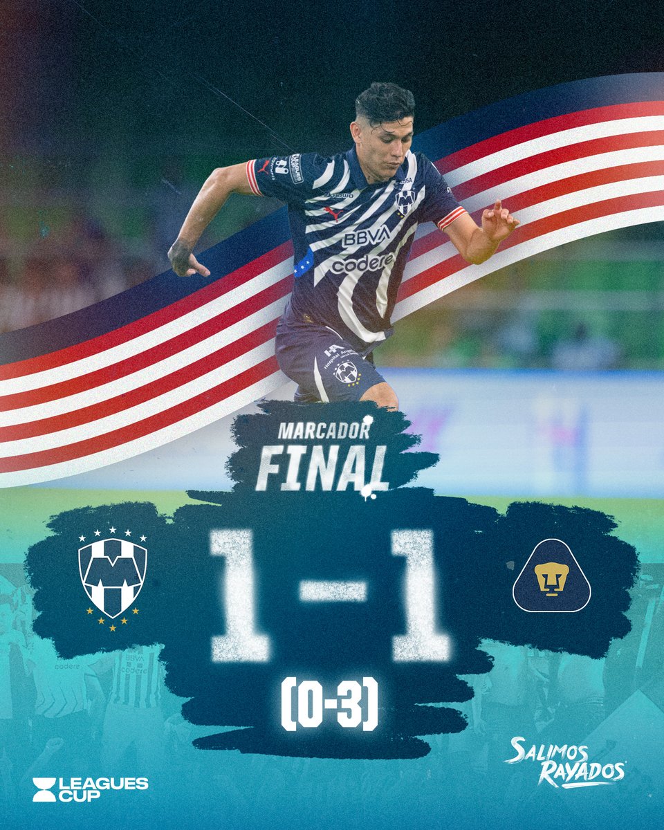 Rayados's tweet photo. 90' ⏱️| Monterrey 🤠(0)1-1(3)🐾Pumas | 

Termina el partido y nuestra participación en la #LeaguesCup2024.⚽ https://t.co/EvKBI2uC0P