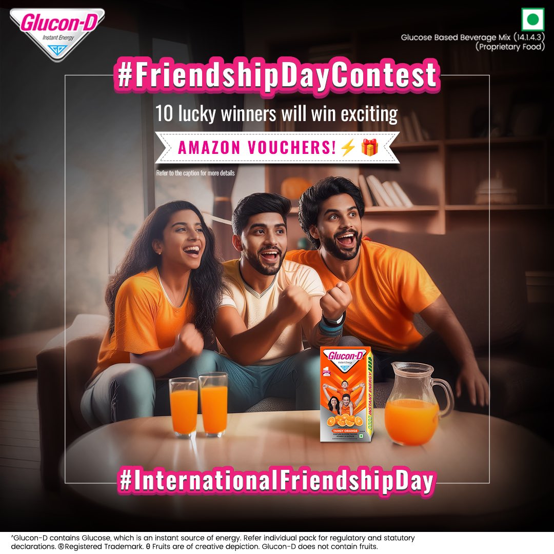 GluconDIndia's tweet image. #ContestAlert
True friends are those, who help you regain Instant Energy^ with Glucon-D! Tell us how your friends keep your energy levels soaring in the comments for a chance to win a ₹1000 Amazon voucher.⚡🎁