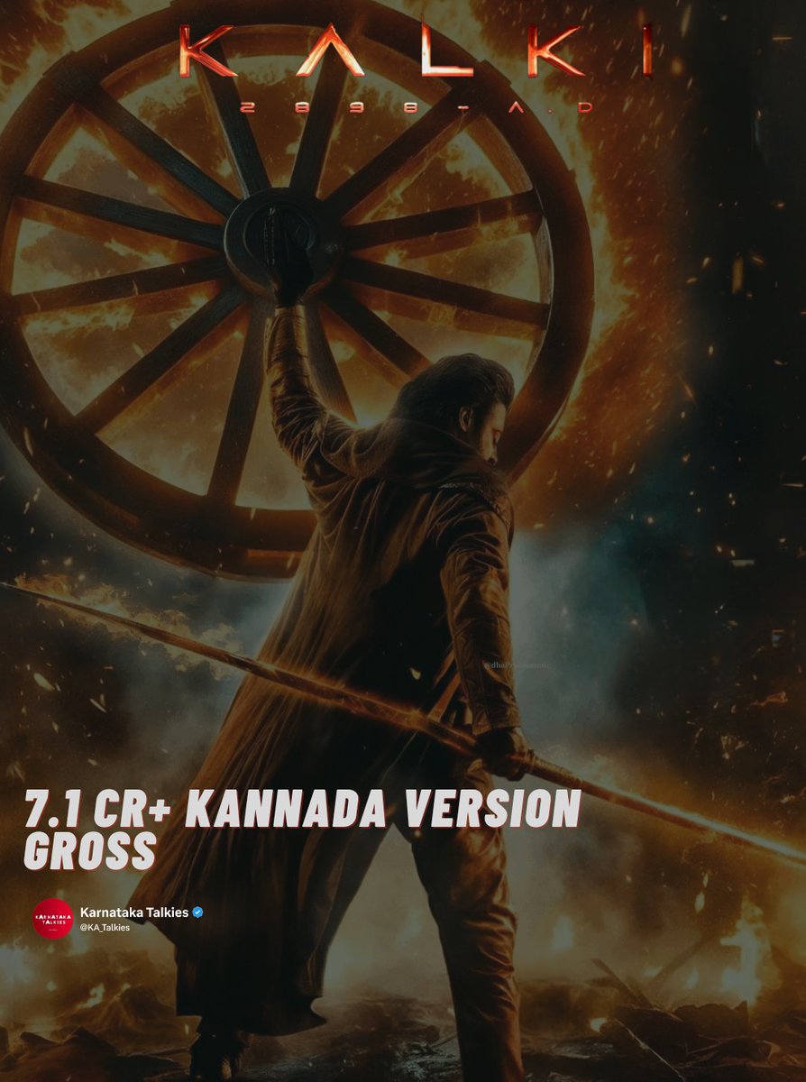 KA_Talkies's tweet photo. HISTORY 🚨 

#Kalki2898AD - has opened a new Club for the Kannada dubbed version. The first ever ₹7 Cr  grosser. Back to back Kannada dubbed All Time Record for #Prabhas with #Salaar and #Kalki 💥💥💥

👉 ₹7.1 Cr gross so far!!!! https://t.co/Hre6t9fSZS