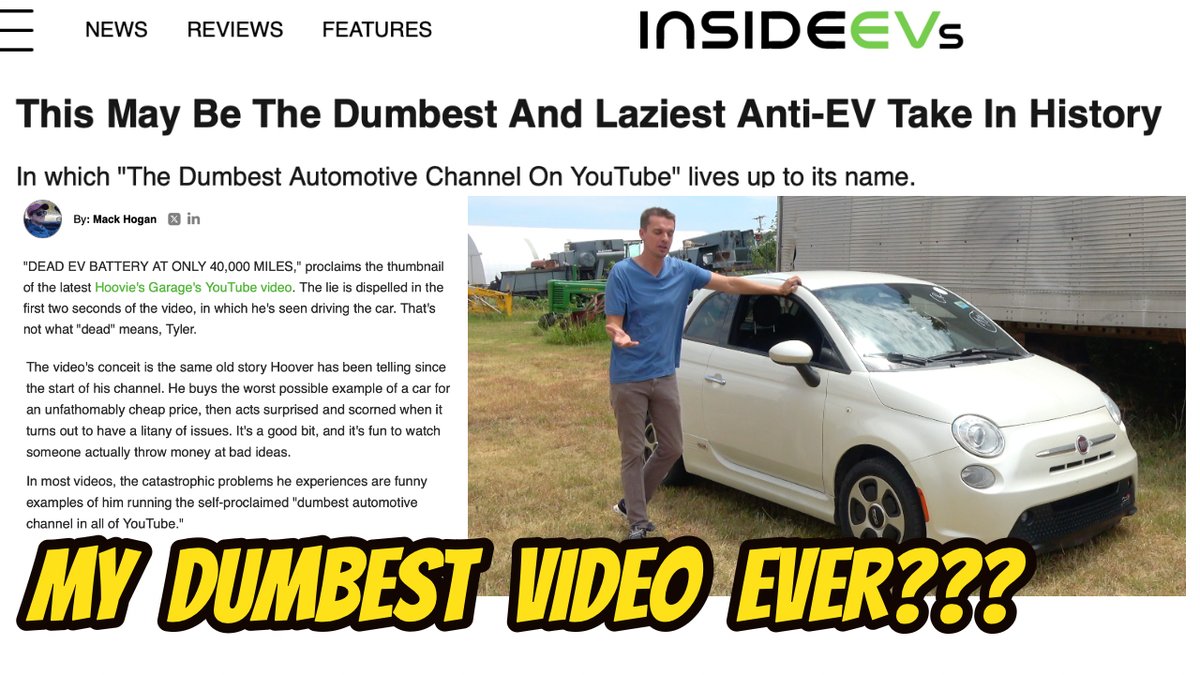 Inside EVs just called this one of the "Dumbest" and Laziest" EV takes ever. Given my tagline, should I be proud of myself? youtu.be/CbRdyRLLKNU