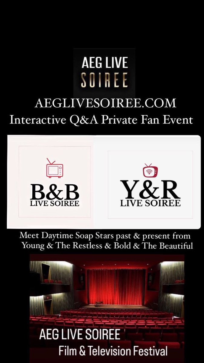 AEPRMedia's tweet image. #YoungandtheRestless #BoldandtheBeautiful fans 

Big announcement 

Meet some of your favorite stars 

more info visit aeglivesoiree.com