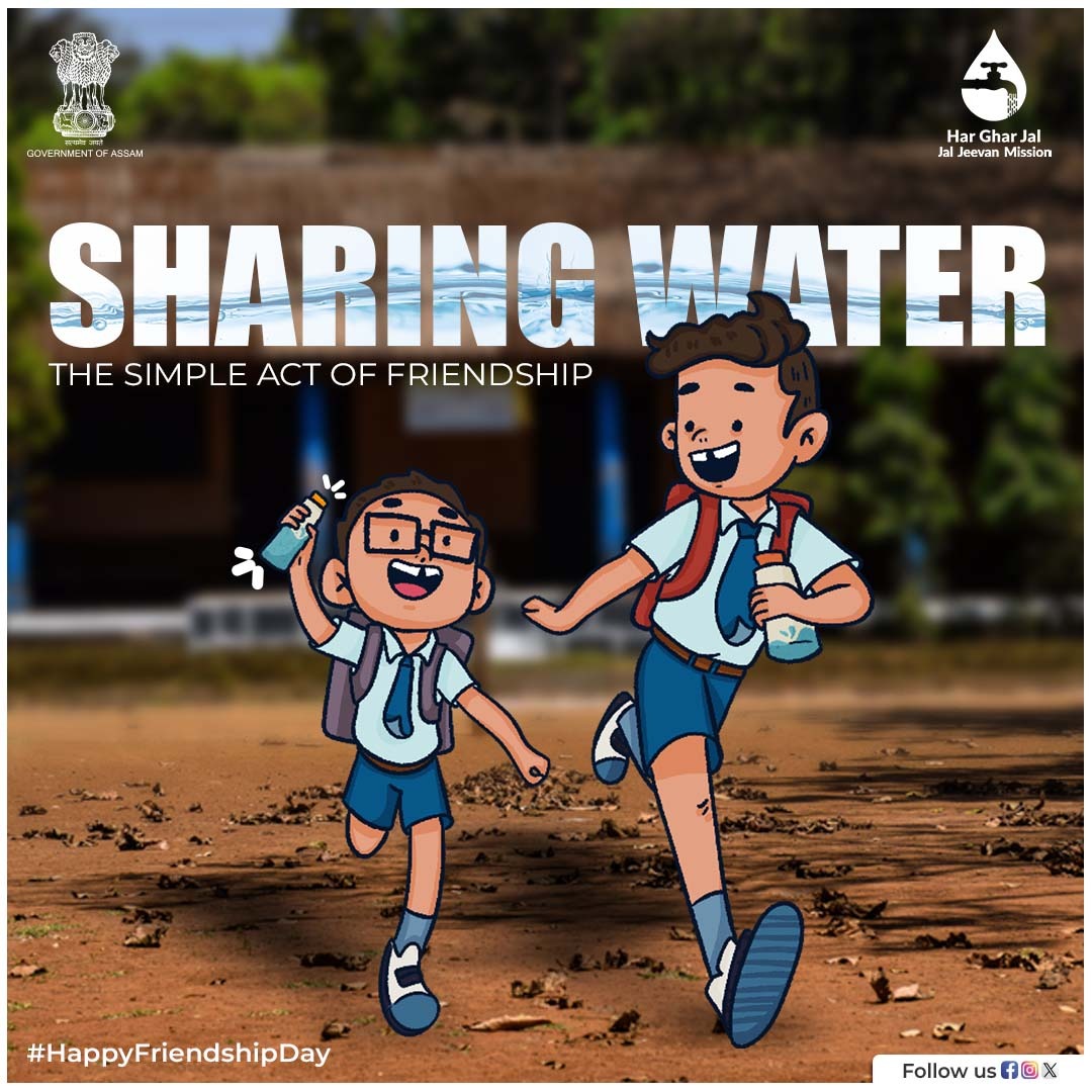JJM_Assam's tweet photo. This Friendship Day, let's remember that even the simplest gestures, like sharing a glass of water, can express the depth of friendships.
Celebrating the bond that carries the most profound meaning.
#HappyFriendshipDay #ProfoundBond #sharing #friends #JJMAssam #JalJeevanMission #HarGharJal #assam