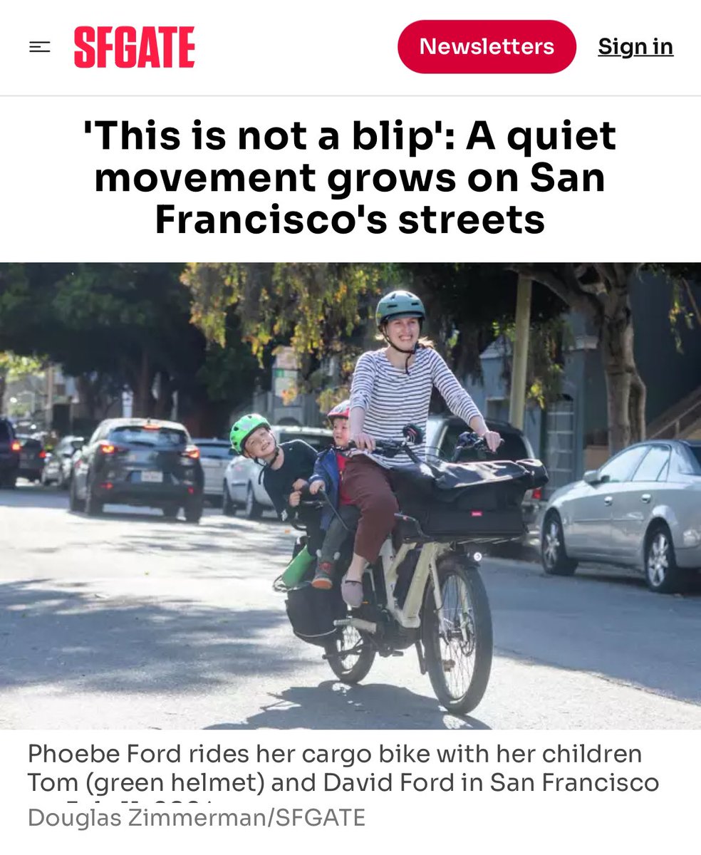 LukeBornheimer's tweet photo. Families are adopting e-bikes throughout San Francisco, helping to decrease car traffic, demand for car parking, noise, air pollution, climate emissions, and roadway crashes.

We need to help more people shift trips to bikes now, including by creating an e-bike incentive program. https://t.co/vetamoNQ0j