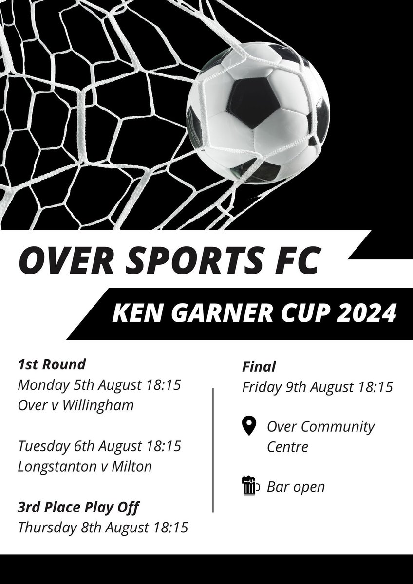 OverSports_FC's tweet photo. This coming week sees our annual tournament in honour of one of our greatest supporters - Ken Garner.
With games on Monday, Tuesday, Thursday and culminating in Friday’s final, it promises to be a great week @CentreOver
Bucket of booze to be won each match day!
#OSFC #ForKen https://t.co/uCrA3n92hI