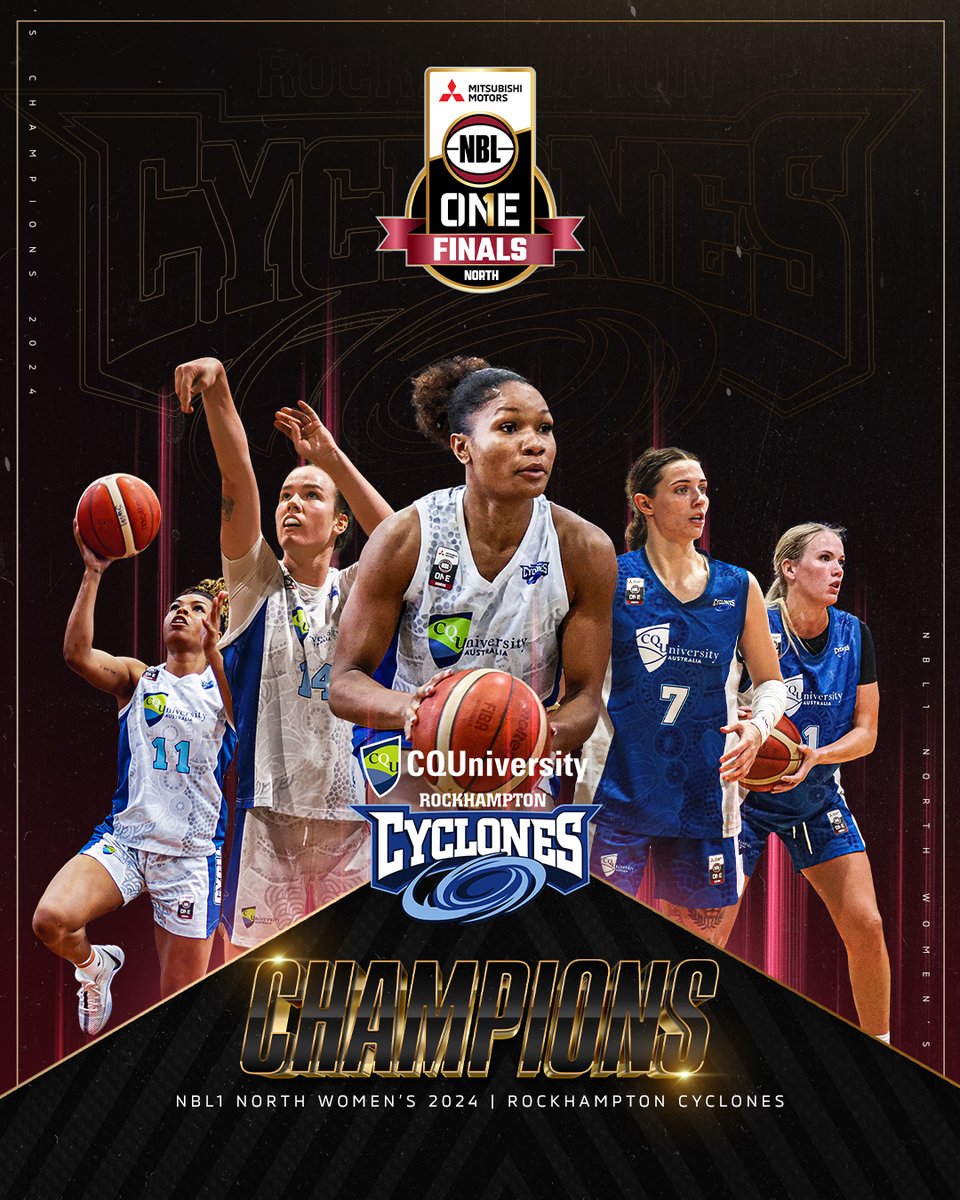 THE ROCKHAMPTON CYCLONES ARE THE MITSUBISHI MOTORS NBL1 NORTH CHAMPIONS 🏆 

With a final score of 59-80, the Cyclones win the series 2-1 over the 2023 champion Northside Wizards.