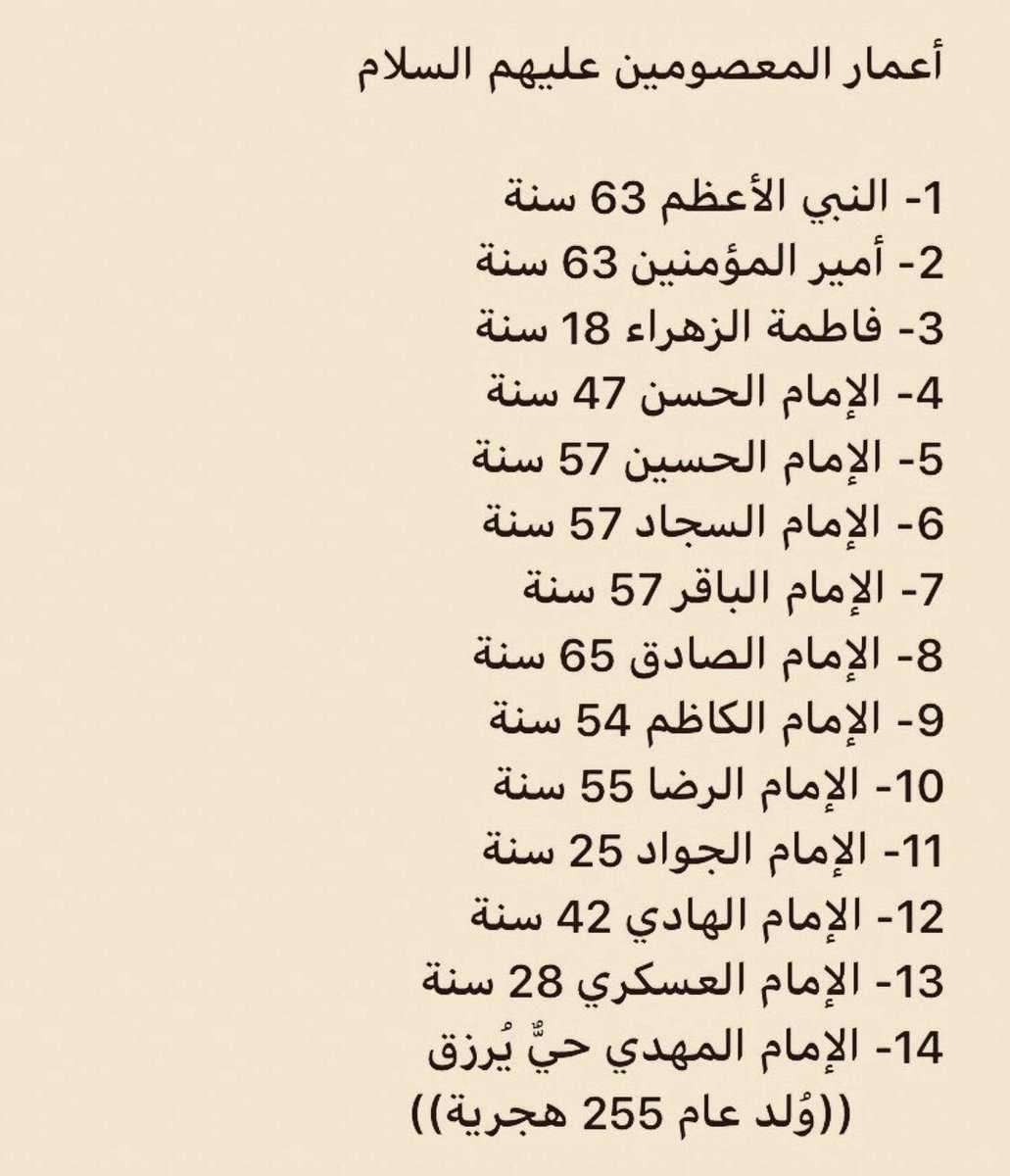 sayed_hussain_s's tweet photo. أعمار المعصومين الـ 14 عليهم السلام .. https://t.co/NNN9vAGwpw