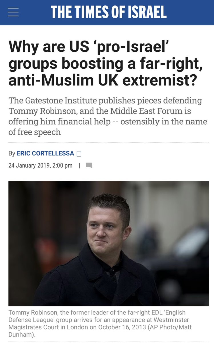 The fascistic British thug who incited pogroms across the UK, "Tommy Robinson," is heavily dependent on the US Israel lobby for publicity and support