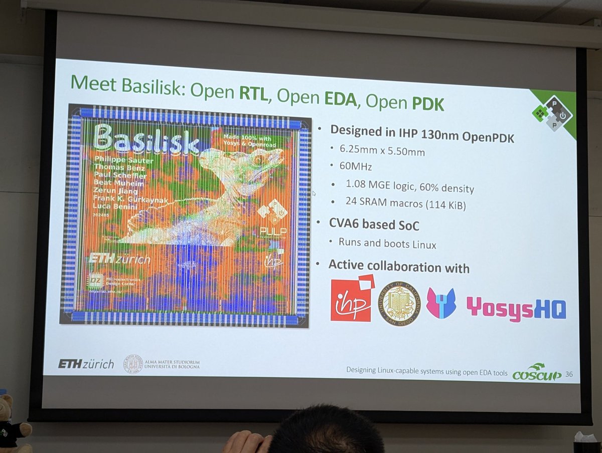 FlorianWoh's tweet image. Now Philippe and Charlie from @pulp_platform talking about open tooling like #Yosys, #OpenLane , #Verilator and of course open #PDKs here at @coscup:)

Happy to see @openhwgroup #CVA6 INSIDE 

#OpenHW #COSCUP #LINUX