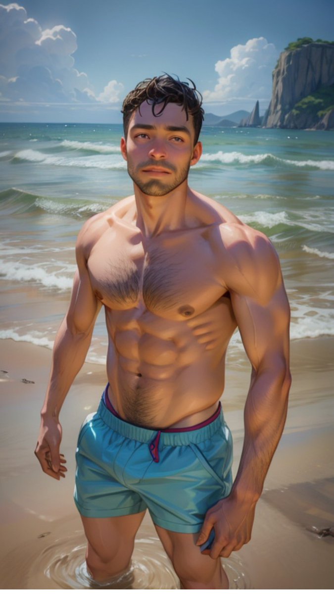 HanksCarl08's tweet photo. Summer Season:

Apparently, Kyle's younger uncle Tim made it to the Villa and enjoying the sea.

(If you're following Kyle's adventure comment "wet" to see his uncle Tim's hot summer wear).

#sayunclegay #gayaiart #gayhunk #ainsfw https://t.co/FyC5rP2bpk