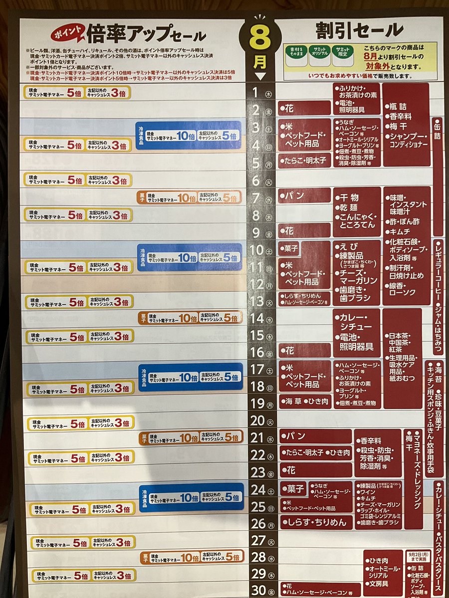 サミット では8月の #お買い得情報 を配布しています❣️『くらし応援
