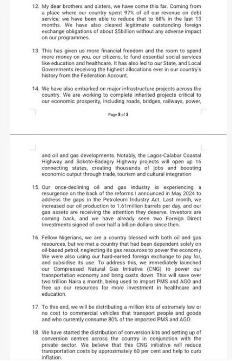 rukky_nate's tweet photo. Tinubu’s address to the nation was leaked and here’s the summary:

- Fuel subsidies will not be brought back.  

- Force will now be used to stop the protests.

- He has absolutely no idea how to remedy the food crises.

- He will do nothing about unstable exchange rate.

- He outlined several fake programs they claim to be working on.

We have a King Nebudchannezar on our hands. 

#EndBadGovernaceInNigeria