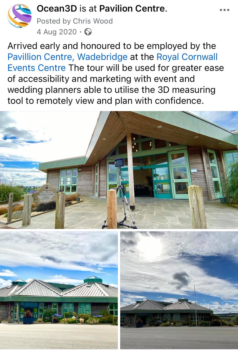 Todays scanniversary is at the Pavillion centre, Wadebridge, home of <a href="/RoyalCornwall/">Royal Cornwall Show</a> The tour we created for them is used every day by wedding and corporate event planners to remotely access, measure and plan layouts, ideas and arrangements, saving time, money and carbon!