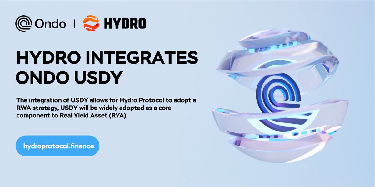 ucanseeofficial's tweet photo. . @hydro_fi integrates @OndoFinance $USDY🔥
The integration of $USDY allows for Hydro Protocol to adopt a RWA strategy, $USDY will be widely adopted as a core component to Real Yield Asset (RYA)
Learn more: https://t.co/EtoHdjJh6k
#Injective #HydroProtocol $USDY https://t.co/DnrZbYxaja