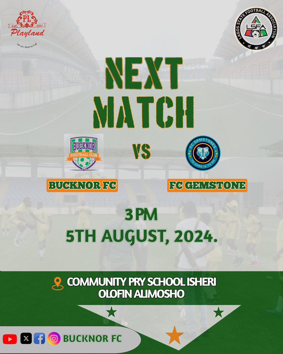 BUCKNOR FOOTBALL CLUB (@bucknorfc) on Twitter photo Next Home is against FC Gemstones in preparation for the task ahead and <a href="/n_ylcup/">Nigeria Youth League Cup</a>
@playlandng
#Bucknorfc
#bfc #fearlesswarrior #fcgemstones #bucknorfc #friendlymatch #match #soccer #football #tournament #olympics #nigeria #africa #ikeja #ekofootball Next Home is against FC Gemstones in preparation for the task ahead and <a href="/n_ylcup/">Nigeria Youth League Cup</a>
@playlandng
#Bucknorfc
#bfc #fearlesswarrior #fcgemstones #bucknorfc #friendlymatch #match #soccer #football #tournament #olympics #nigeria #africa #ikeja #ekofootball