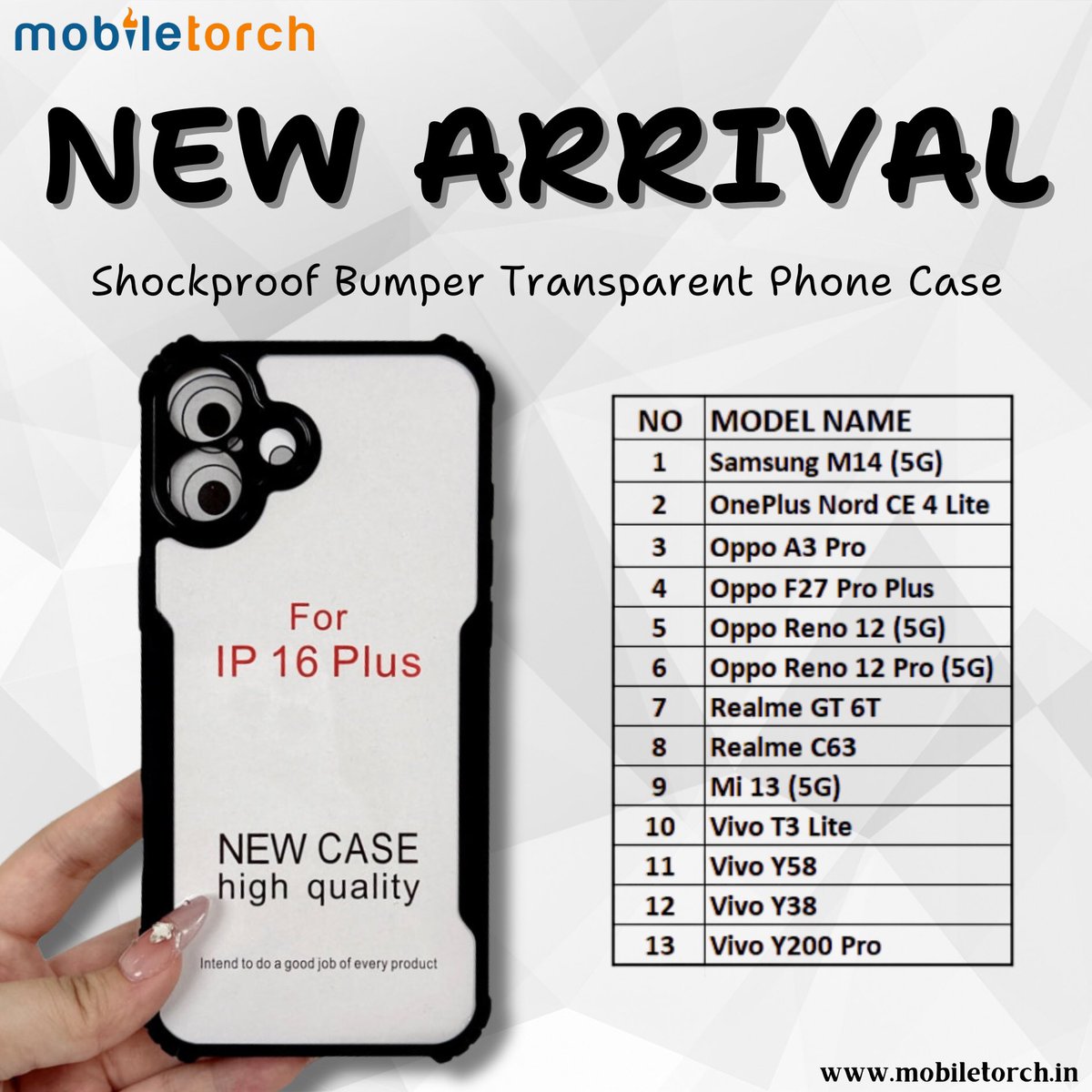 MobileTorch2222's tweet image. Protect your phone in style with our new Shockproof Bumper Transparent Case! 💪📱 Compatible with the latest iPhone 16 Plus and 14 other models. Shop now and keep your device safe and secure! 🛒

#mobiletorch #PhoneAccessories #ShockproofCase #iPhoneProtection #TechEssentials